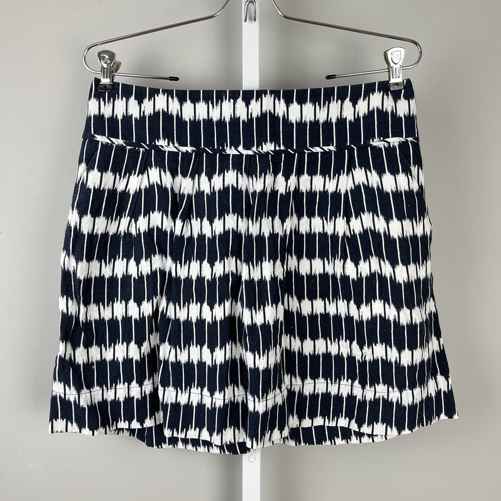 Ann Taylor LOFT Skirt Womens 8 Navy Blue White Ikat Print A-Line Linen Rayon